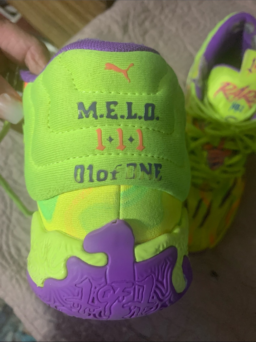 Puma neon green & purple M.E.L.O. basketball sneakers